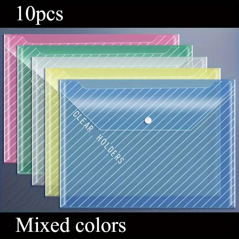 [durable File Bags] 10pcs Durable Transparent File Bags - , Assorted Colors, Pp Material - Ideal For Document And File Organization