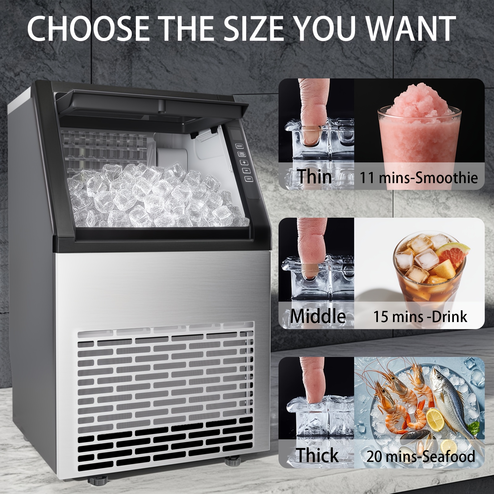TEMU 100/120 Lbs/24h Commercial Ice Maker, 48 Cubes/11mins, 33 Lbs Ice Storage Capacity, Counter Ice Maker Self Cleaning, 24 Hour Timer Stainless