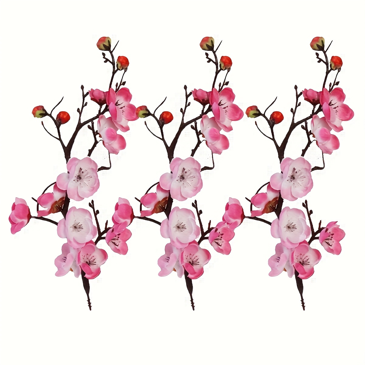 TEMU 3pcs Elegantflora Realistic Artificial Plum Flowers - Chinese Style Fabric , Indoor/outdoor Decor Suitable For Home, Garden, Table Centerpiece,