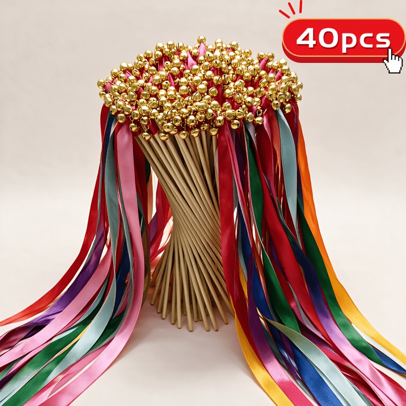 TEMU 40pcs , Handheld Tassel Fairy Wands With And Lace Satin Ribbons, Wedding Aisle Decor, Christmas And New Year Stage Shows, Reusable Must-have