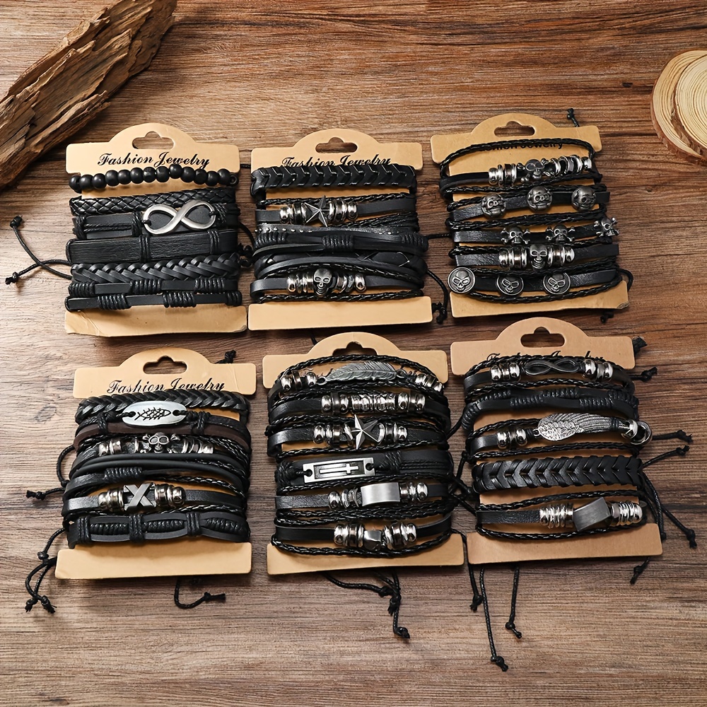 [  por  ] pulsera de cuero sinttico trenzado de estilo vintage para hombres - colores surtidos, estilo punk western 4