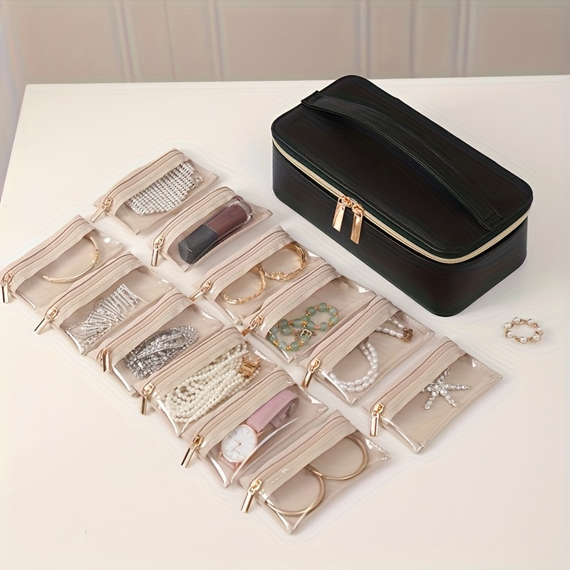   portable jewelry box transparent jewelry organizer large   leather jewelry organizer holiday gift for women home   travel use simple multifunctional jewelry box transparent jewelry bag storage bracelet earrings golden necklace etc non 33 holiday gifts for     lovers such as christmas halloween birthday labor day   etc jewelry boxes Product details 5