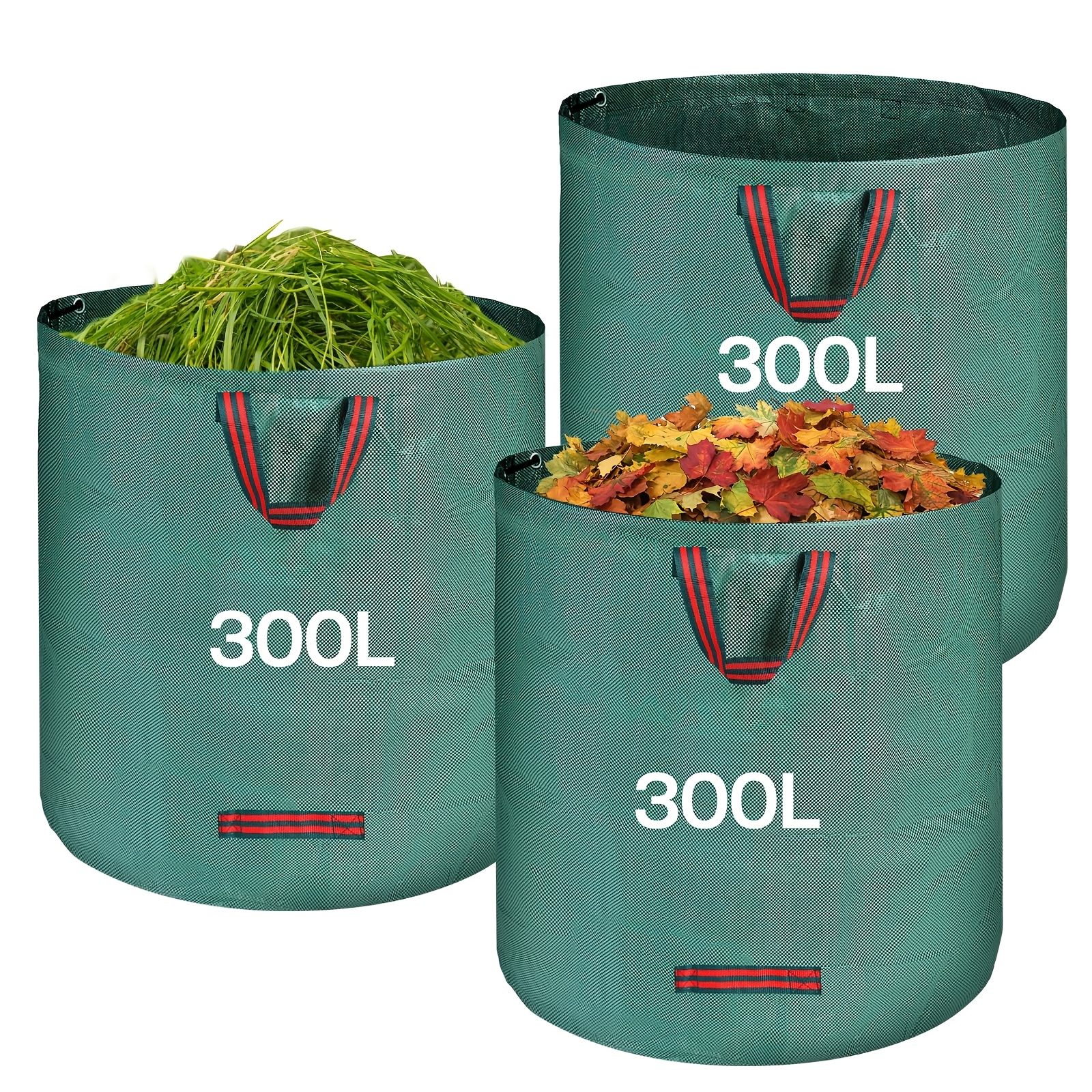 Worek ogrodowy 3 x 300L - Worek na odpady ogrodowe z 4 uchwytami - Składany - Samostojący worek na liście, skoszoną…: retailer-supplied image