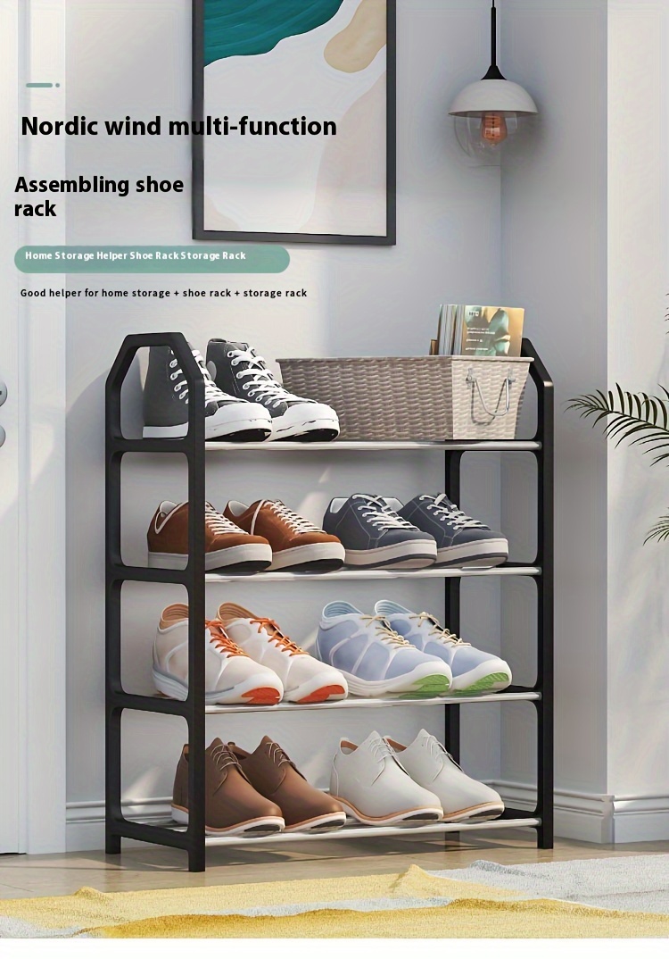 1pc space saving 4 tier shoe rack organizer   plastic folding shoe shelf for entryway dorm bedroom no     steel pipe frame details 1