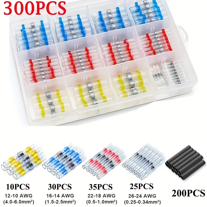 300pcs Box Weld Seal Heat Shrink Butt Connectors - Durable Splice Terminals For Secure Wire Connections Ideal For Electrical Projects, Wire Crimping Awg 22-18