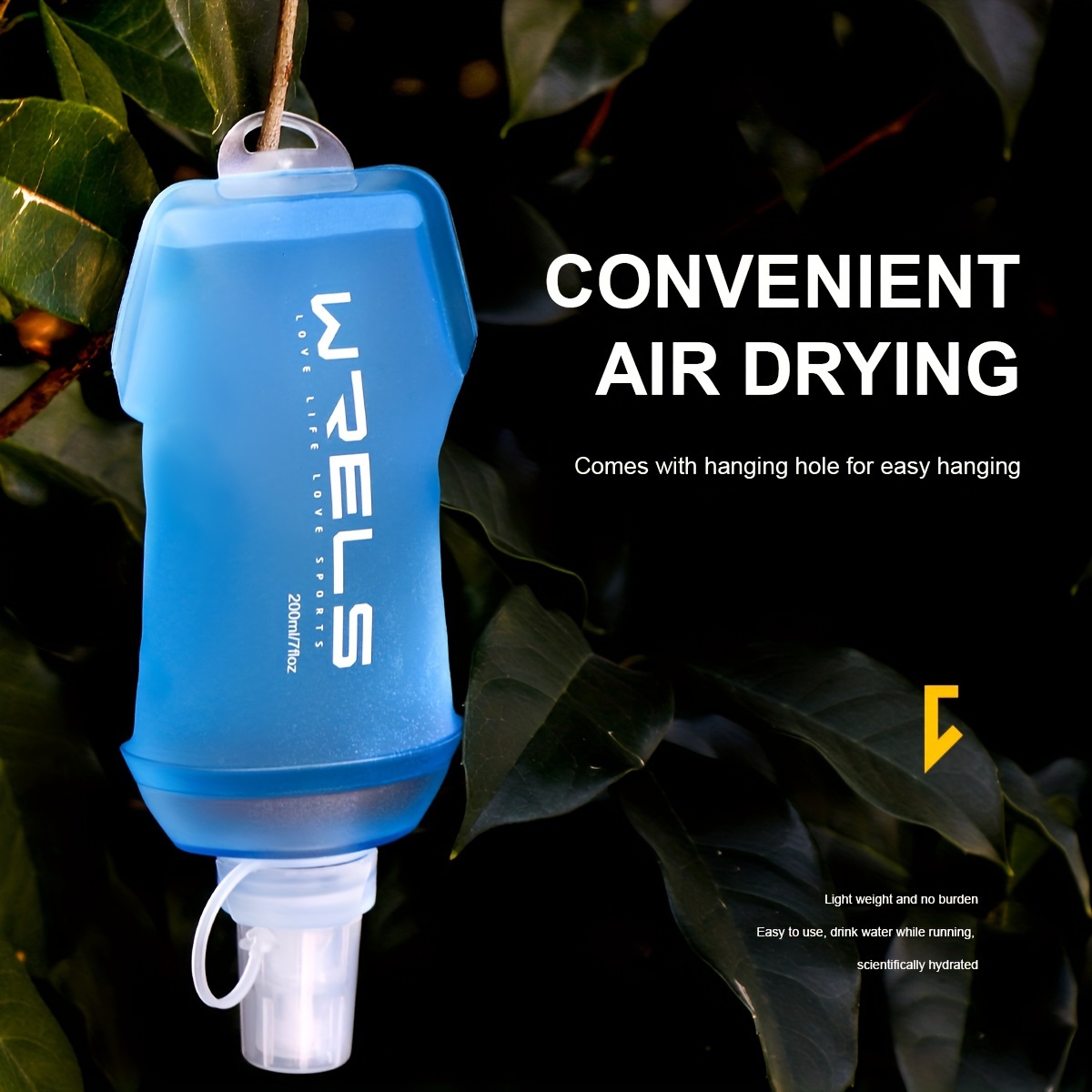 1pc, WRELS Hanging Ring Soft Water Bottle, Outdoor Sports Water Bottle, Stay Cool and Hydrated on the Trip, Soft Folding Sports Water Bottle with Lid and Hanging Loop, Suitable for Running, Hiking, Cycling, Fitness Sports, Travel Camping