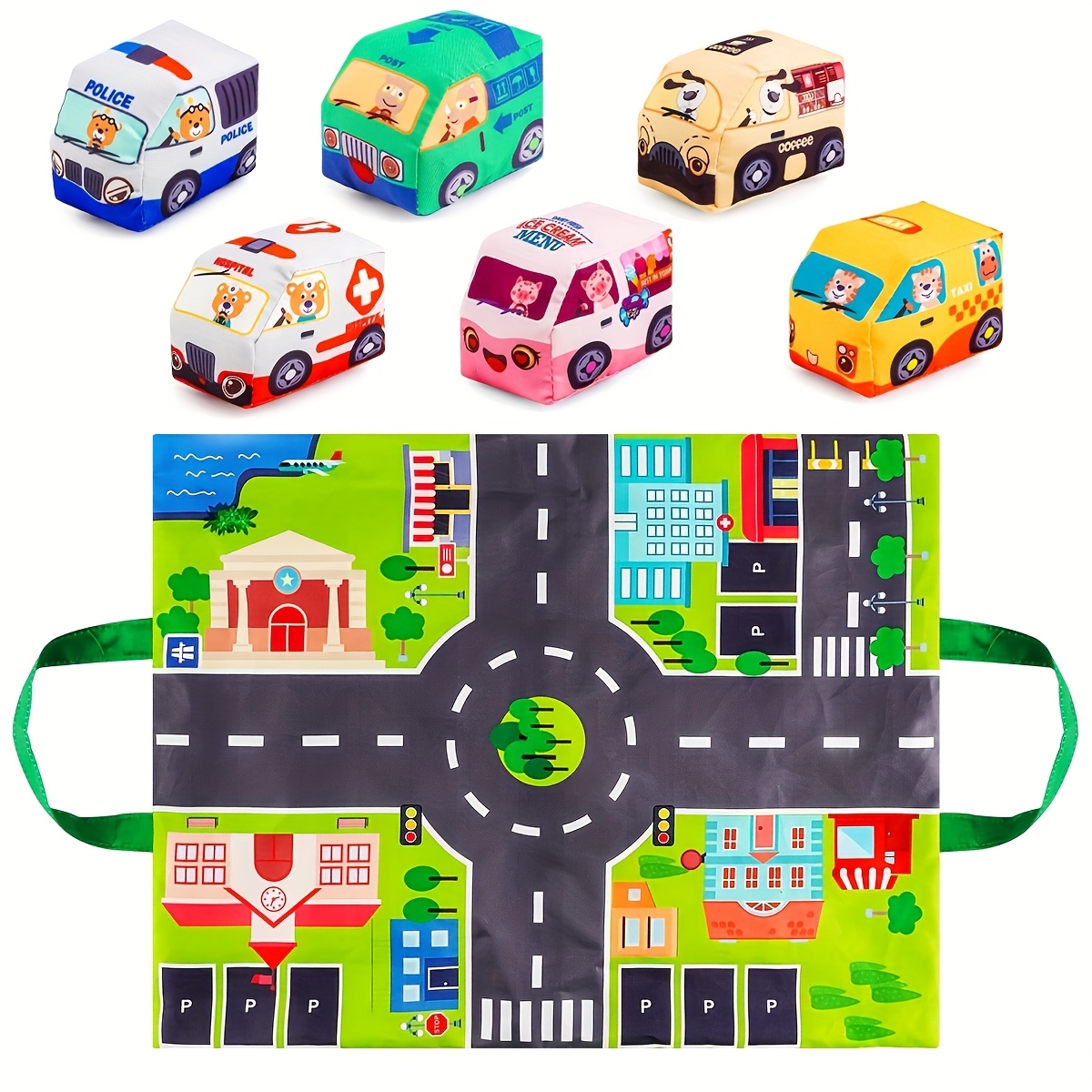 Interactive Fabric Car Play Mat with Storage Bag