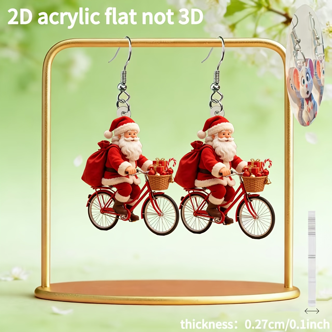TEMU 2D Flat - [2D Flat] 1 Paar, Radfahrer Weihnachtsmann, Neues 2D Acryl, Ohrschmuck für Damen, Kleinere Weihnachtsgeschenke, Leichte Damen Schmuck,