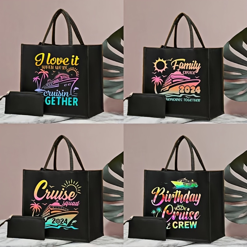 

Set Of 2, Colorful Cruise Ship Print Tote Bag With Matching Clutch, Large Capacity Fashion Beach Bag, Versatile Travel Storage Bag, Shopping Bag