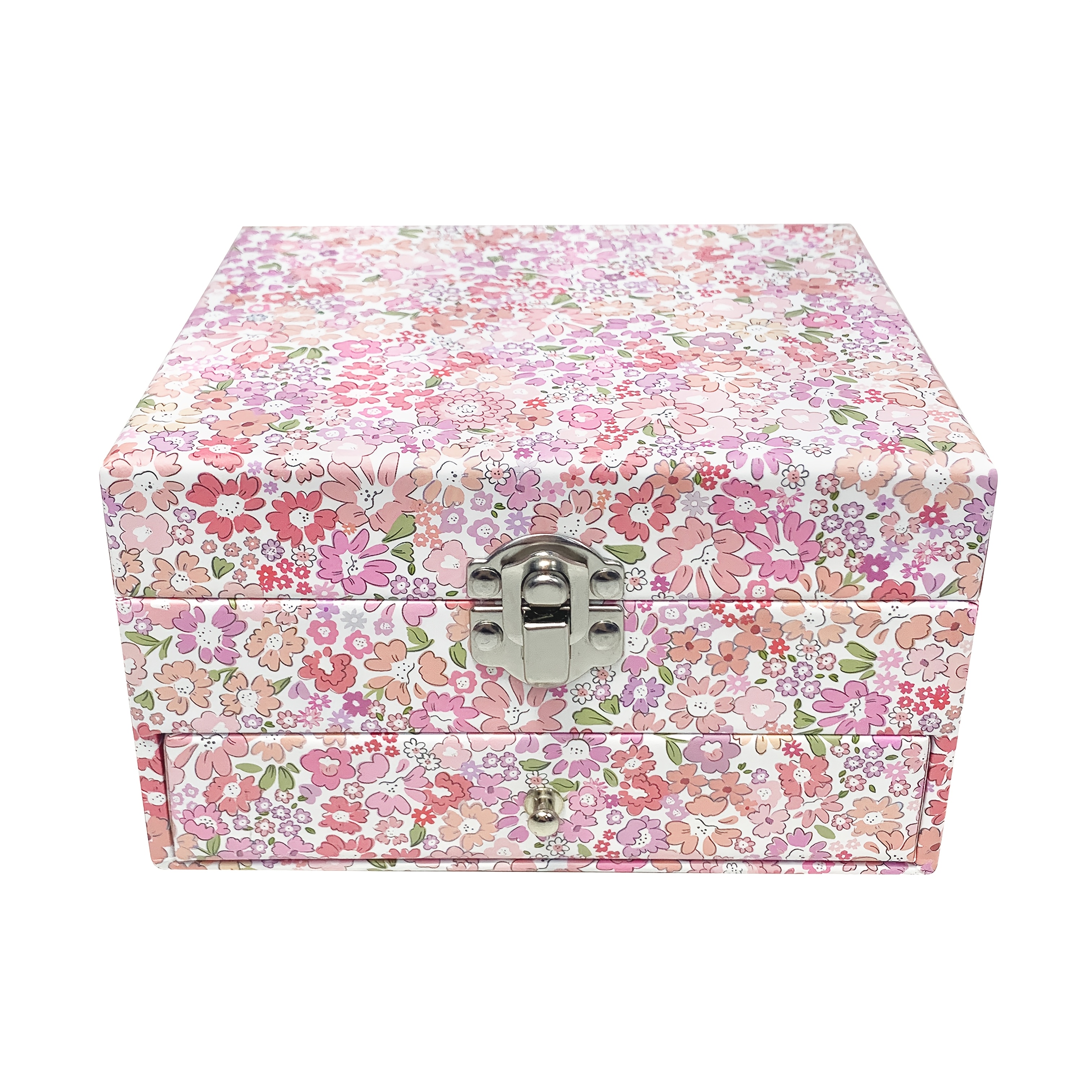 1pc Pink Floral Double-layer Drawer Music Box Jewelry Storage Box