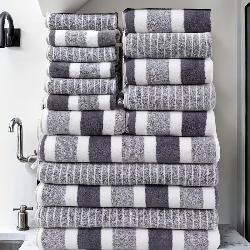 This 17pcs Ultra-Soft Coral Fleece Bath Towel Set Includes 5 Bath Towels (70.0 X 140.0 cm),