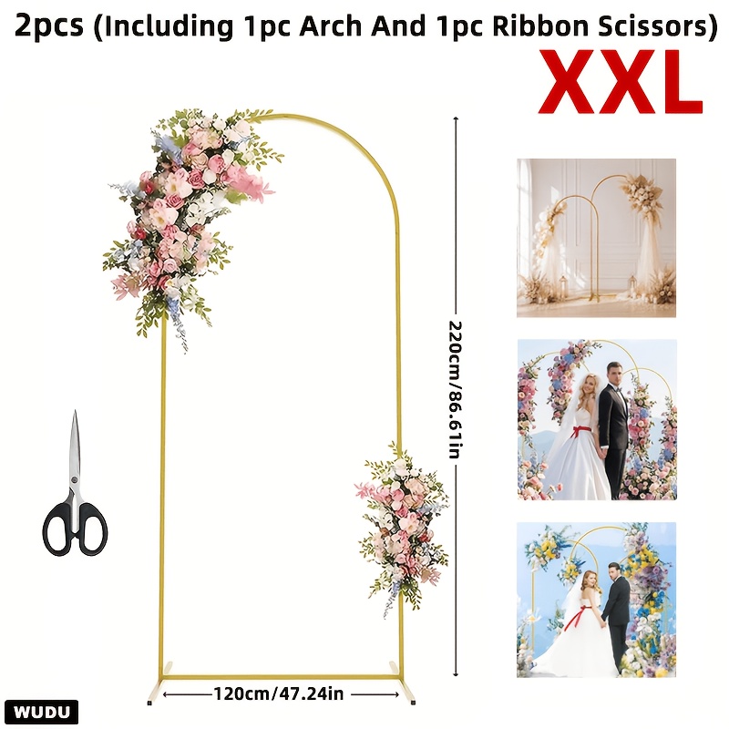 TEMU Lot de 2 pièces comprenant 1 et 1 paire de ciseaux à ruban, cadre de toile de fond pour de mariage, arches dorées de différentes tailles,