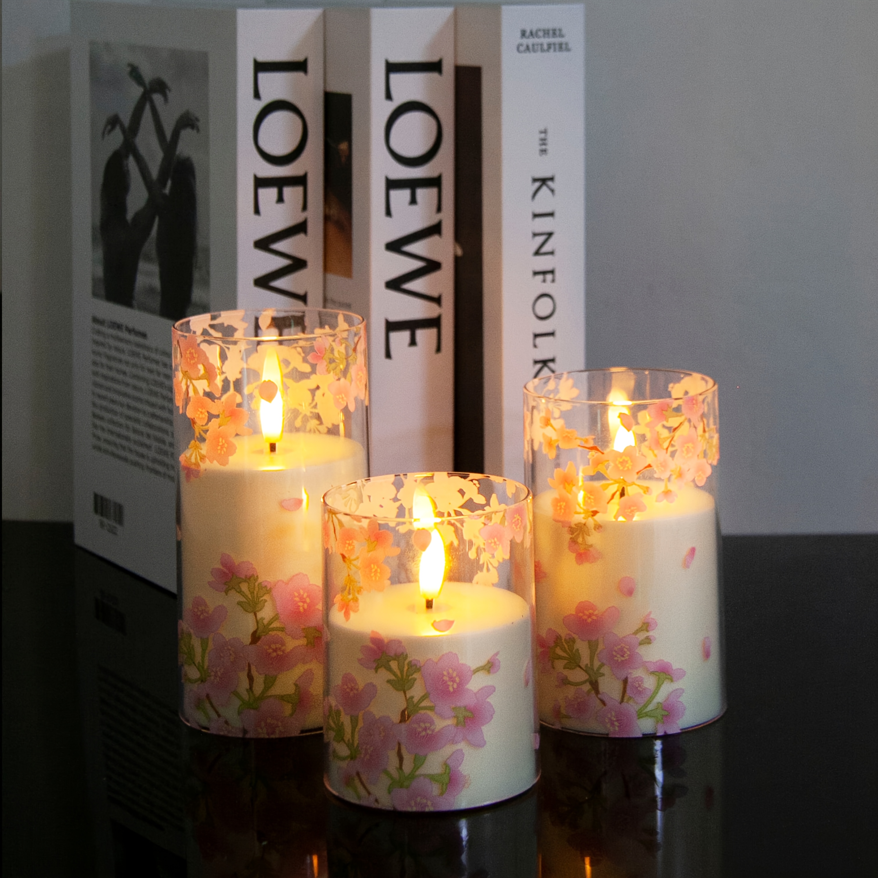 3 stuks Elegant Roze Peonie & Kersbloesem Kaars Set