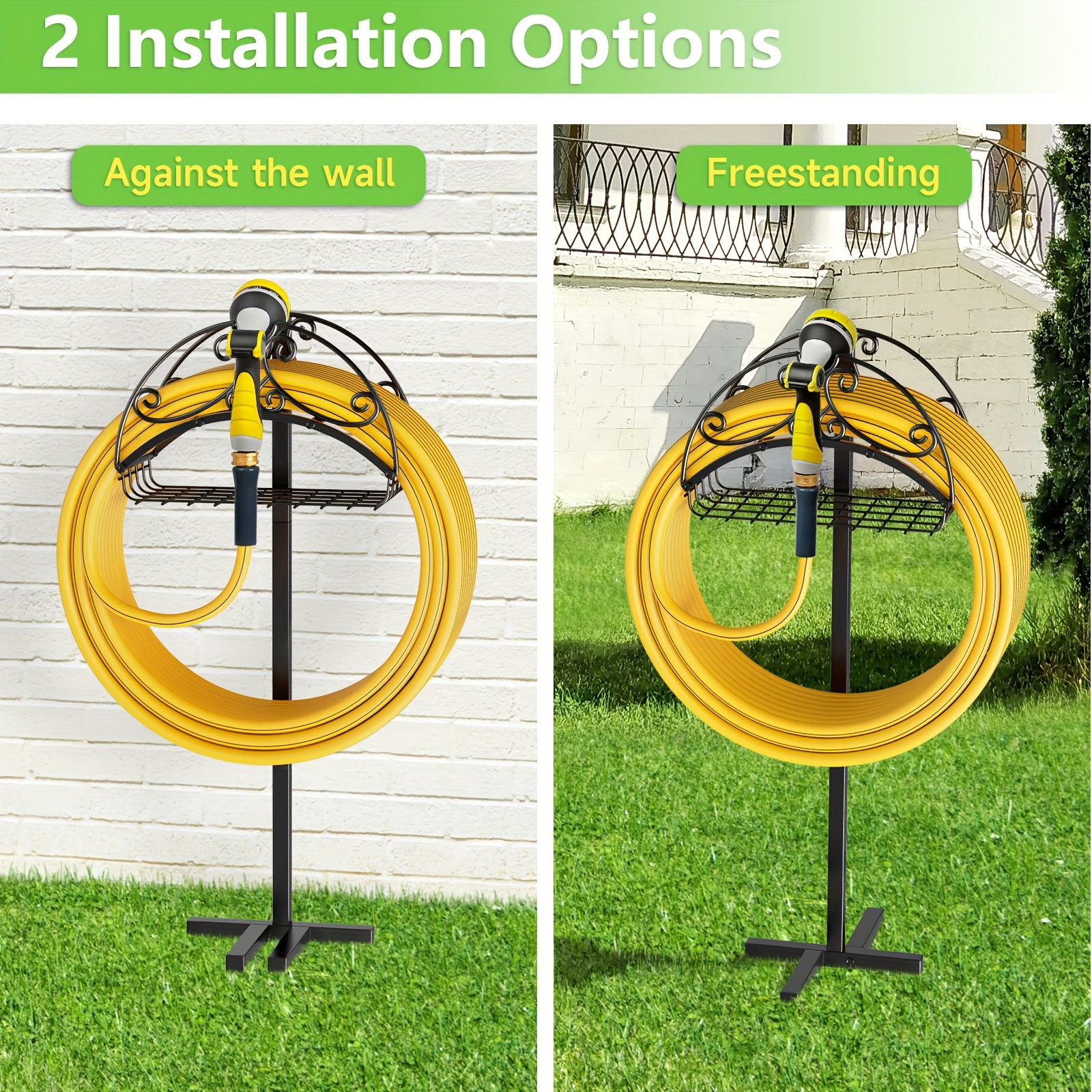 

Garden Hose Holder Freestanding, Water Hose Holders With Storage Basket Detachable Garden Hose Stand Heavy Duty For Outside Lawn Yard