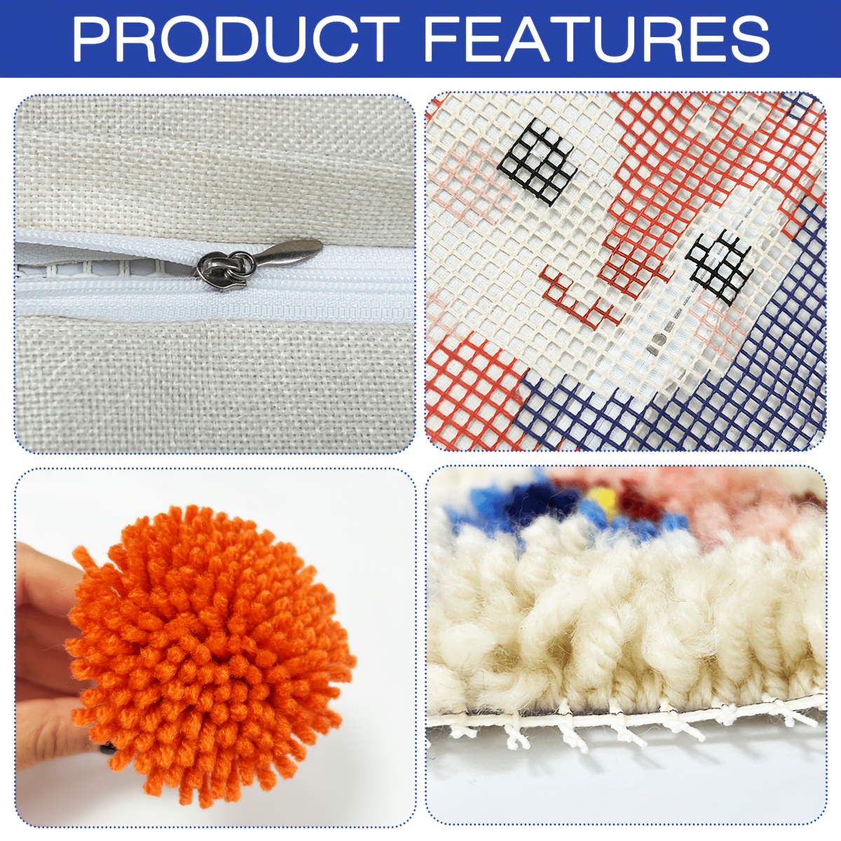 Handmade Pillow Latch Hook Kit, Cats and Dogs Design