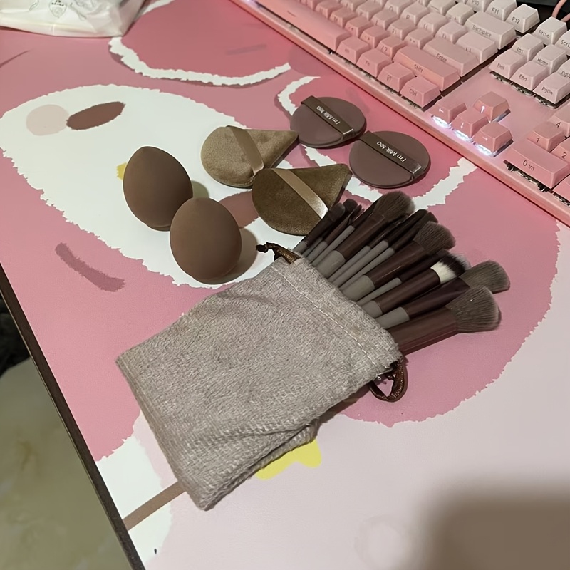 TEMU 20pcs Makeup Brush Set, Including 13pcs Soft Makeup Brushes, 2pcs, 2pcs Round, 2pcs Makeup Sponges And Storage Bag, Multifunctional Portable