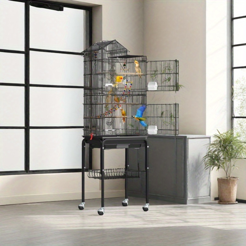 TEMU Oversized 62 Inch Aviary Featuring 4 Entrances And A Removable Tray, Suitable For Parakeets, Parrots, And Small Birds