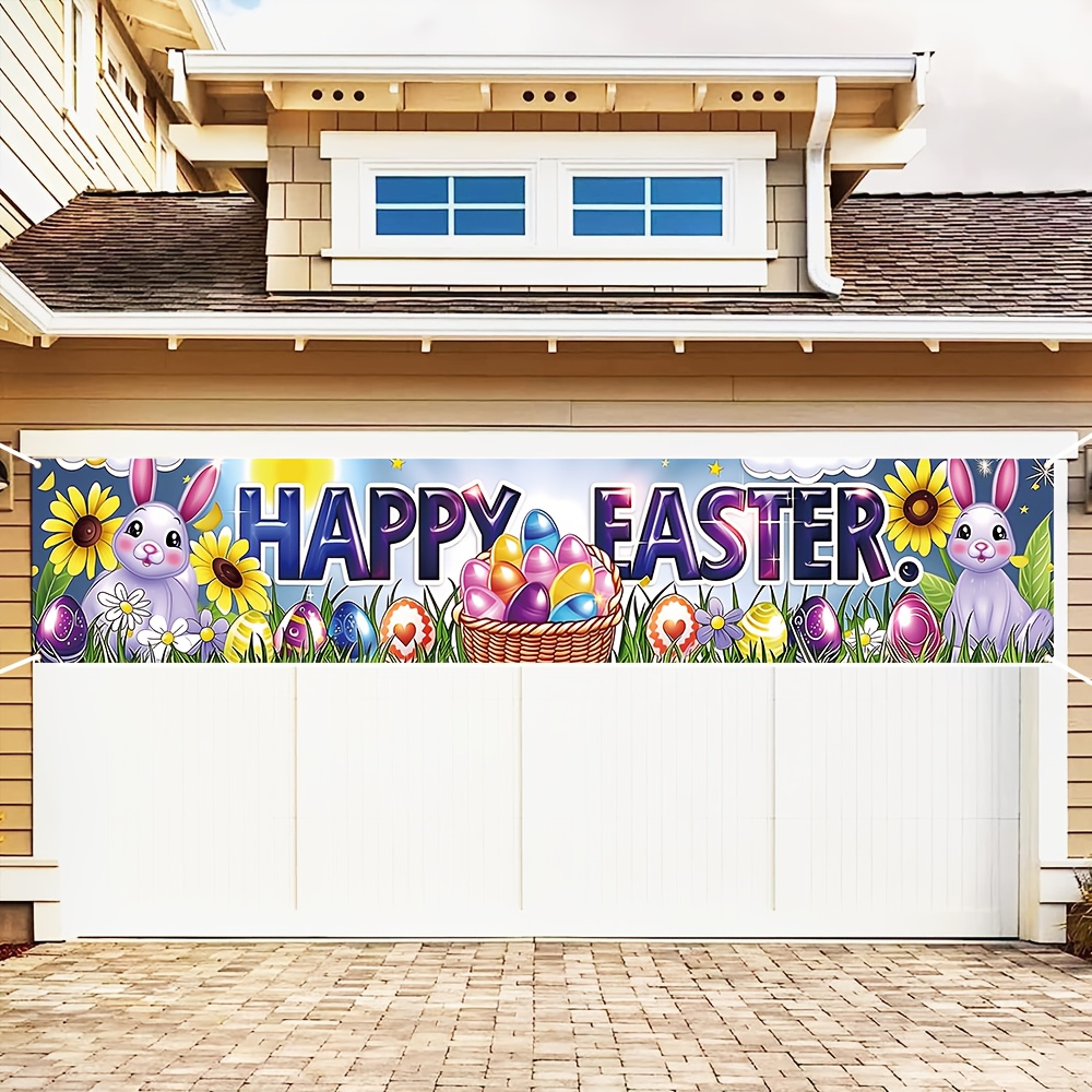 

1pc Easter Bunny & Sunflower Polyester Banner, 82.7 X 15.7 Inches, Spring Decoration Flag For Indoor/outdoor, Garage, Garden, Fence, Party & Photography Prop, No Electricity Needed