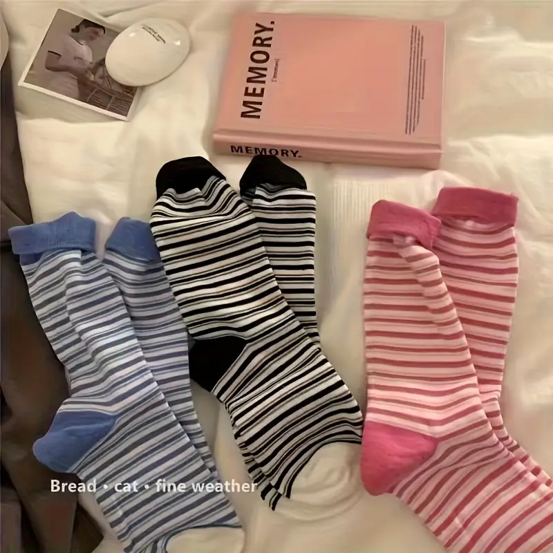Fashion Trendy Striped Socks Comfy Breathable Tube Socks - Temu