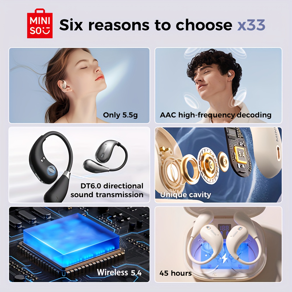 X33 AI Translation Wireless Earbuds Open Ear Earbuds, 35Hrs Playtime, On  Ear Headphones Long Distance Connection Headse