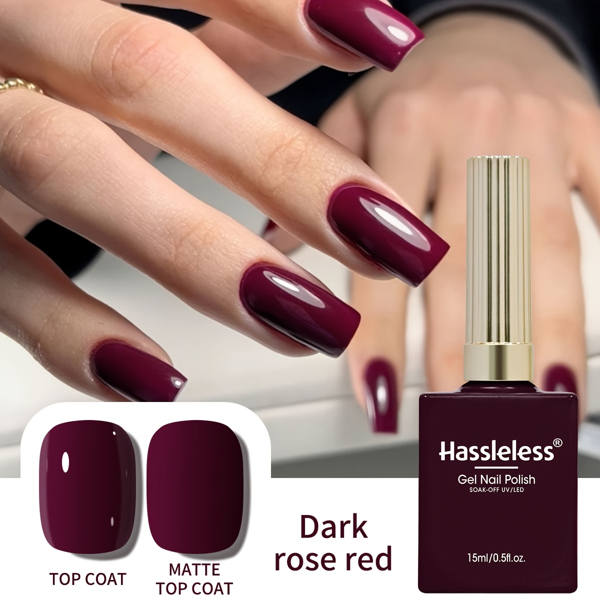 Image of Hassleless Gel Nail Polish Single Bottle - Long-lasting Glossy Cherry Red, High Shine, 15ml Per Bottle, Gentle Formula, Non-damaging To Nails, Salon-grade , Perfect Gift For Women, Nail Art Supplies