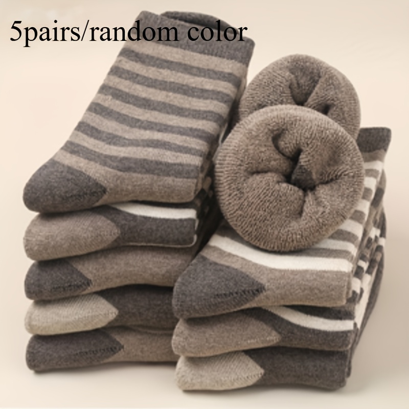 TEMU 5 Pairs Random Mixed Colors Women's Heavyweight 5-pair Pack Socks - Warm Winter Mid-calf Socks, Soft Hiking Socks Suitable For Cold Weather,
