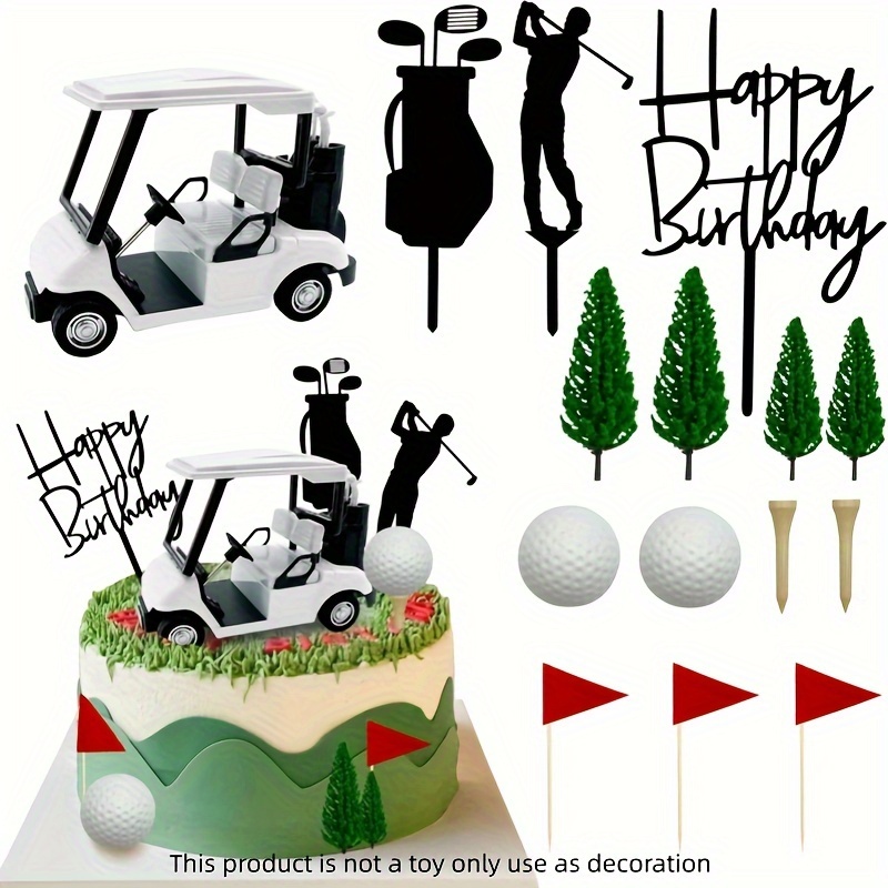 

15 Piece Golf Cake Topper Set, Plastic Golf Cart, Balls, And Flag Decorations, Happy Birthday Sign - Golf Theme Party Supplies For Cake Decoration, Non-toxic And Electricity-free Accessories