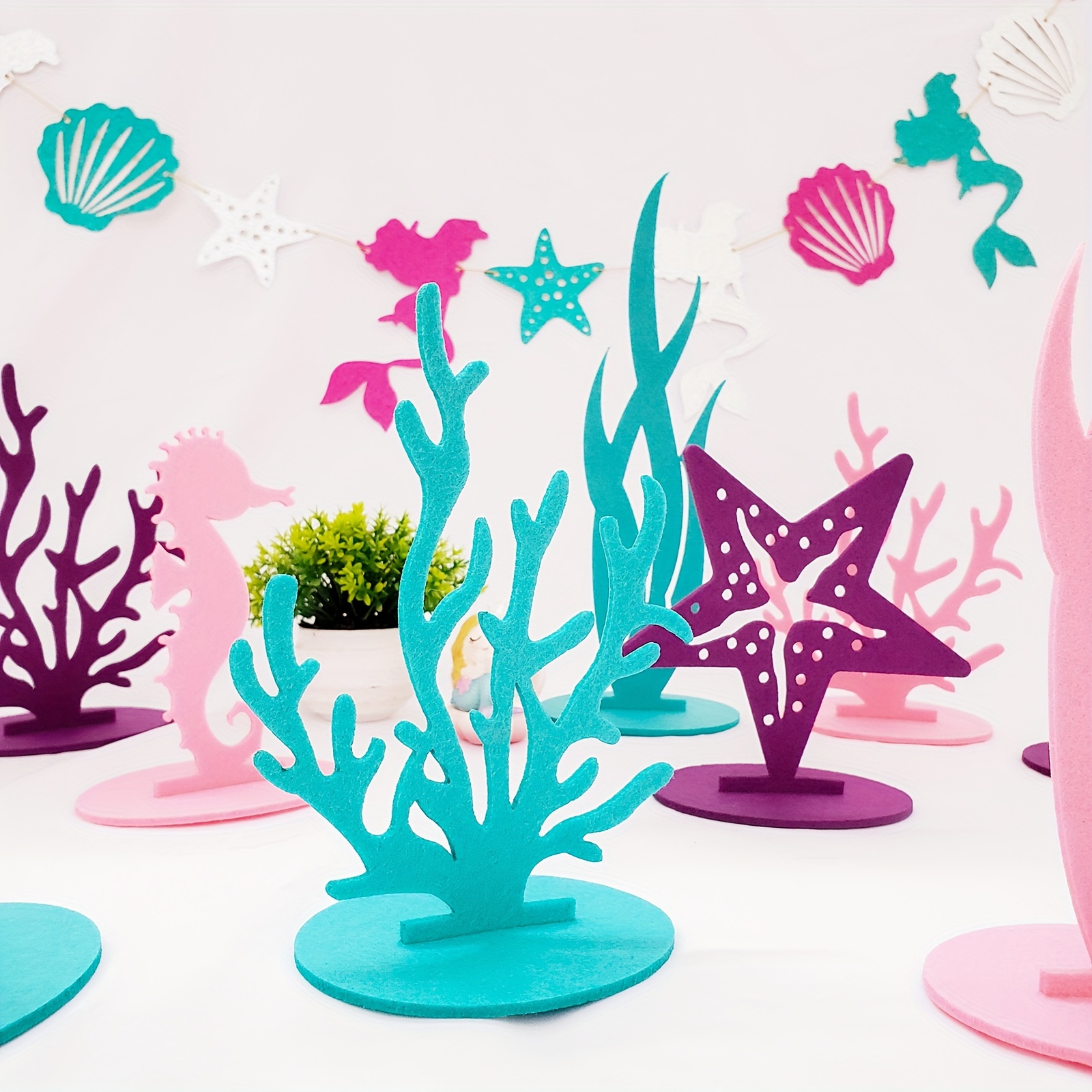12pcs, Mermaid Birthday Party Decorations, Felt Table Centerpiece Under The  Sea Party Decor, Supplies For Ocean Theme Little Girls Party, Holiday Arra