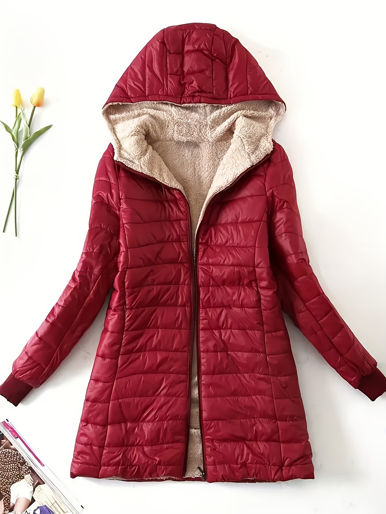 womens lamb fleece   length casual sports warm hooded coat