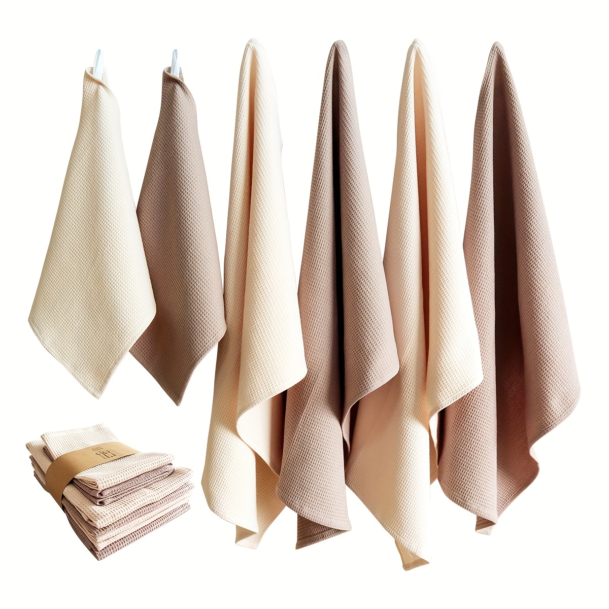 Image of Set Of 6 Solid Color Waffle Kitchen Towels And Cloths, Soft And Absorbent (35*35 Cm And 45*65 Cm), Suitable For Home And Kitchen Cleaning, Used As Thanksgiving Or Christmas Gifts