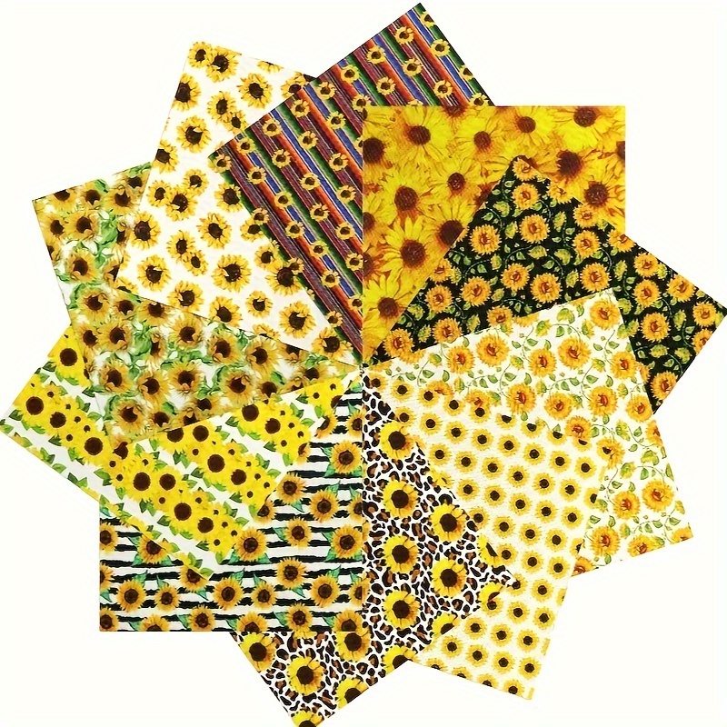 

10pcs Summer Fabric Bundles Watercolor Sunflower Summer Quilting Squares Sunflower Sewing Fabrics For Diy Handmade Crafting Home Party Decor