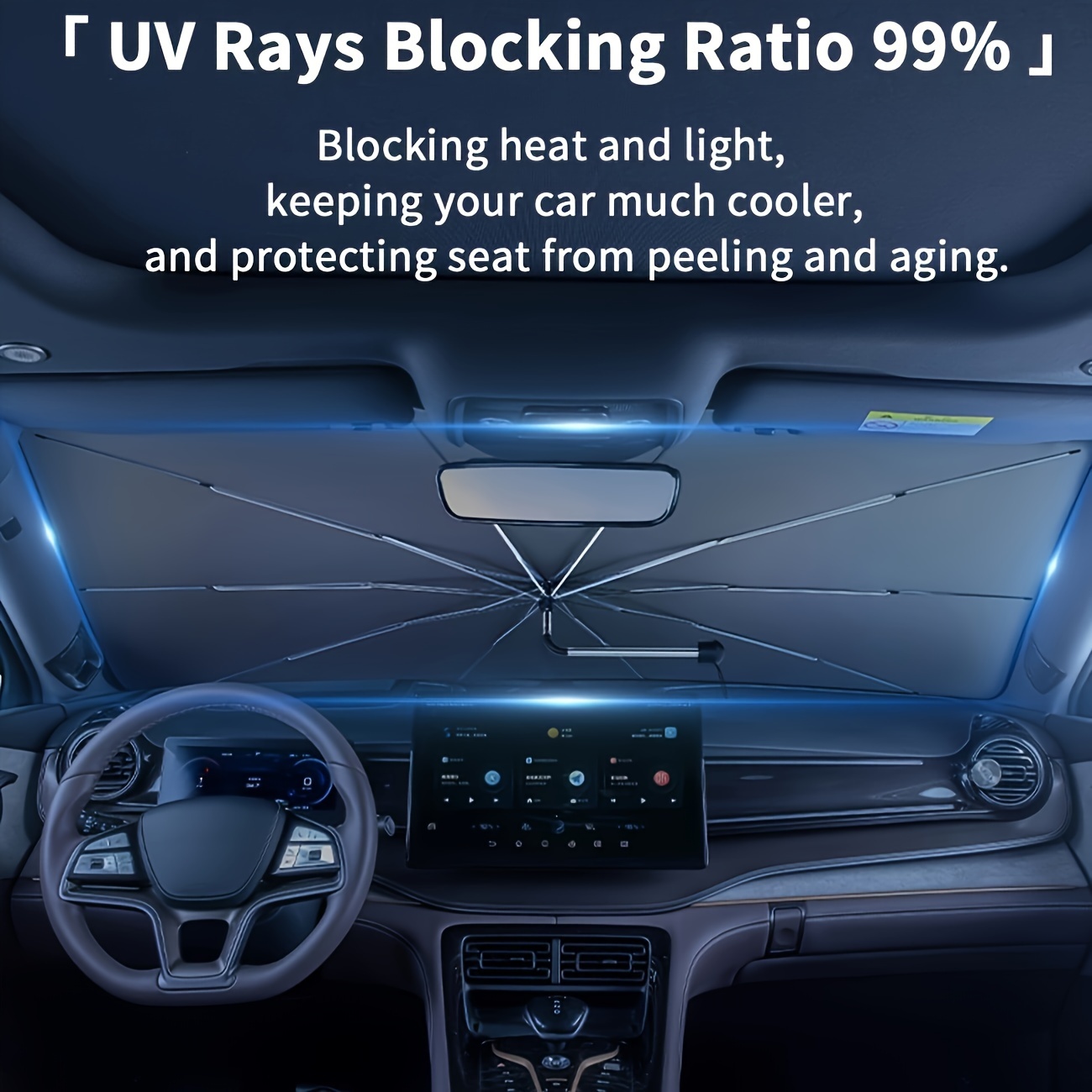 

Uv Protection Car Sunshade - 99% Uv Rays Blocking, Roll-up Closure Windshield Visor, Heat Insulation Sunshade For Suvs, Sedans, And Trucks - Universal Fit And Easy Storage