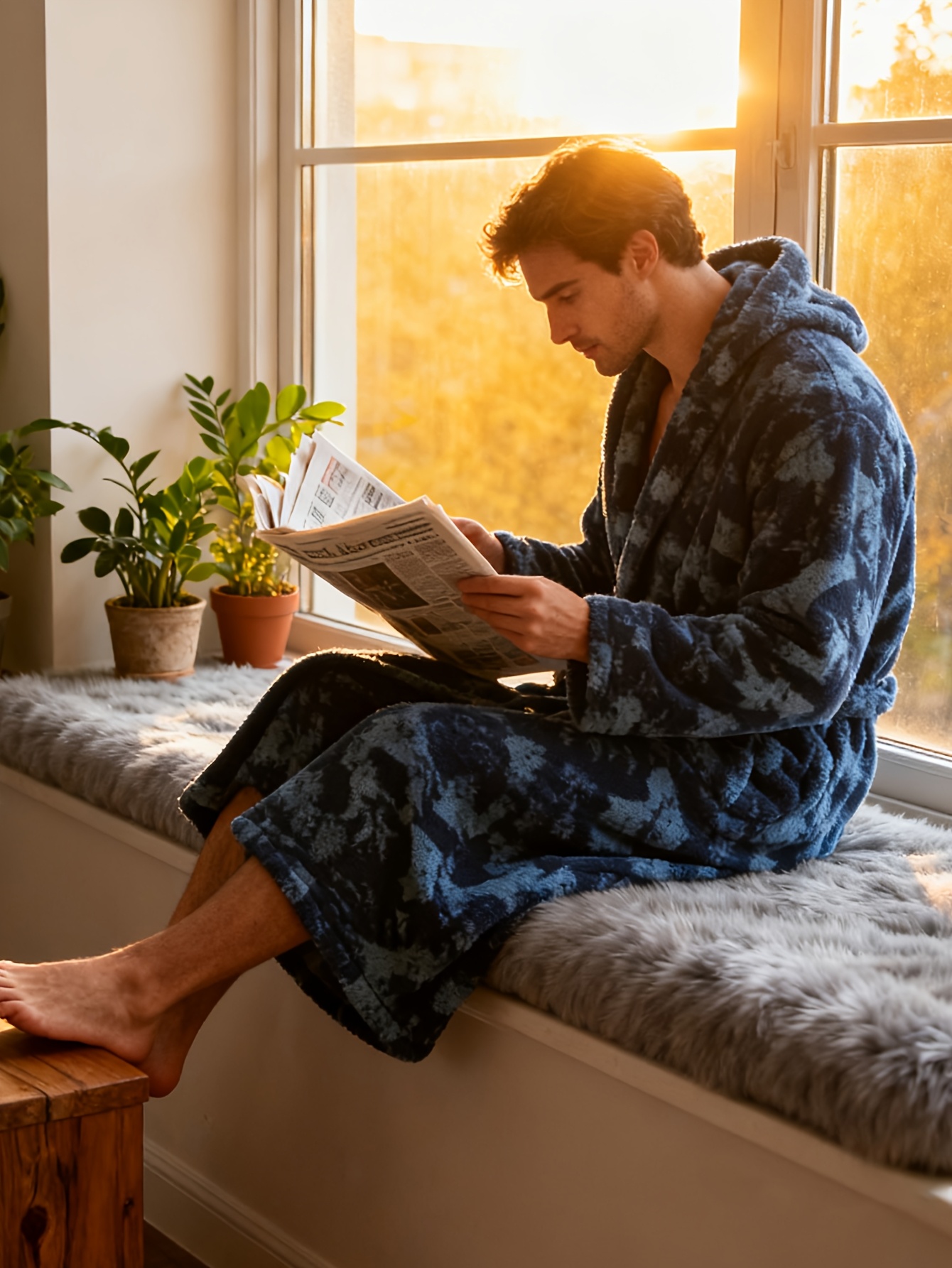 Men's Tie-Dye Coral Hooded Robe - Long Sleeve Kimono Sleepwear with Belt, Loose Fit Winter Robe for home, Spa & Outdoor, Warm Lined Jacket (Tie-Dye Pattern) - Machine Washable All-Season Wear