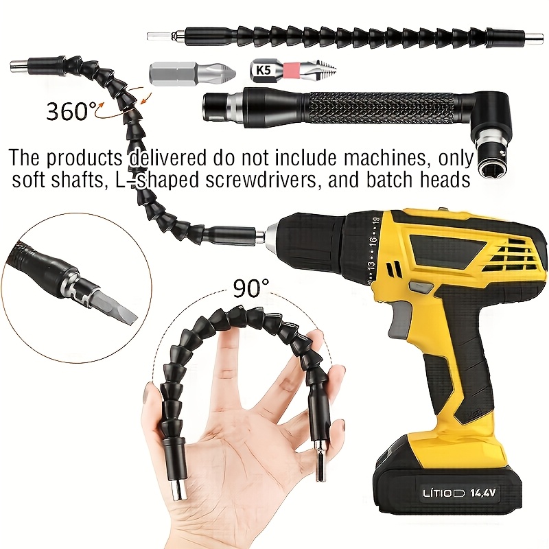 TEMU A 4pcs Impact Drill Bit Adapter Set - 4-in-1 Right Angle + Extension Rod + Screwdriver Bits, Made Of Durable Steel, A Multi-functional Tool Kit