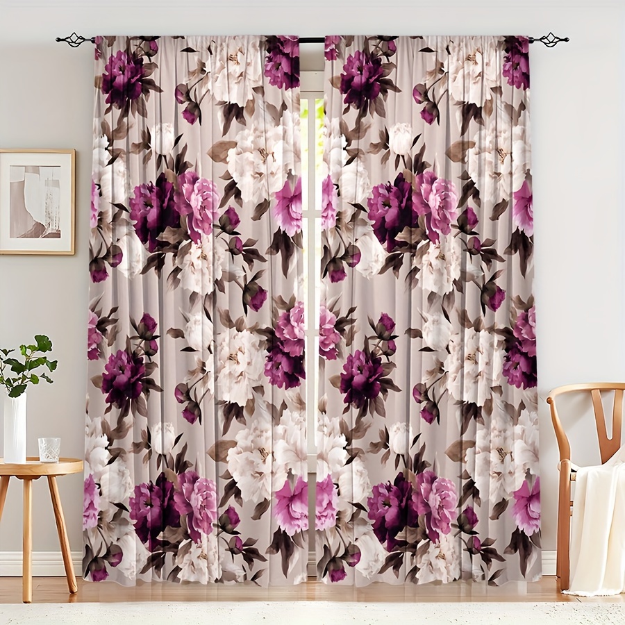

2pcs Multicolor Vivid Flower Pattern Curtains Semi Blackout Curtains, Bedroom, Living Room, Window, Kitchen, Office, Home Decor