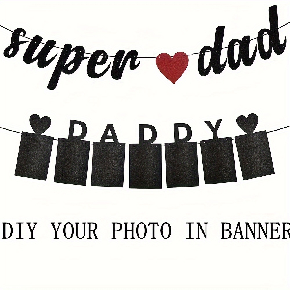 Image of 2 Packs Black Glitter Banner With Father's Day Photo Banner Funny Happy Father's Day, Daddy, Son Daughter For Photo Prop Fathers Day Dad Birthday Party Decor