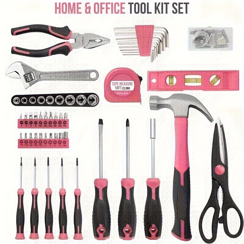 ensemble doutils roses pour femmes, 54 pièces  , avec boîte à outils, kit doutils de base   pour femmes et filles,  ,  ,  ,     détails 5