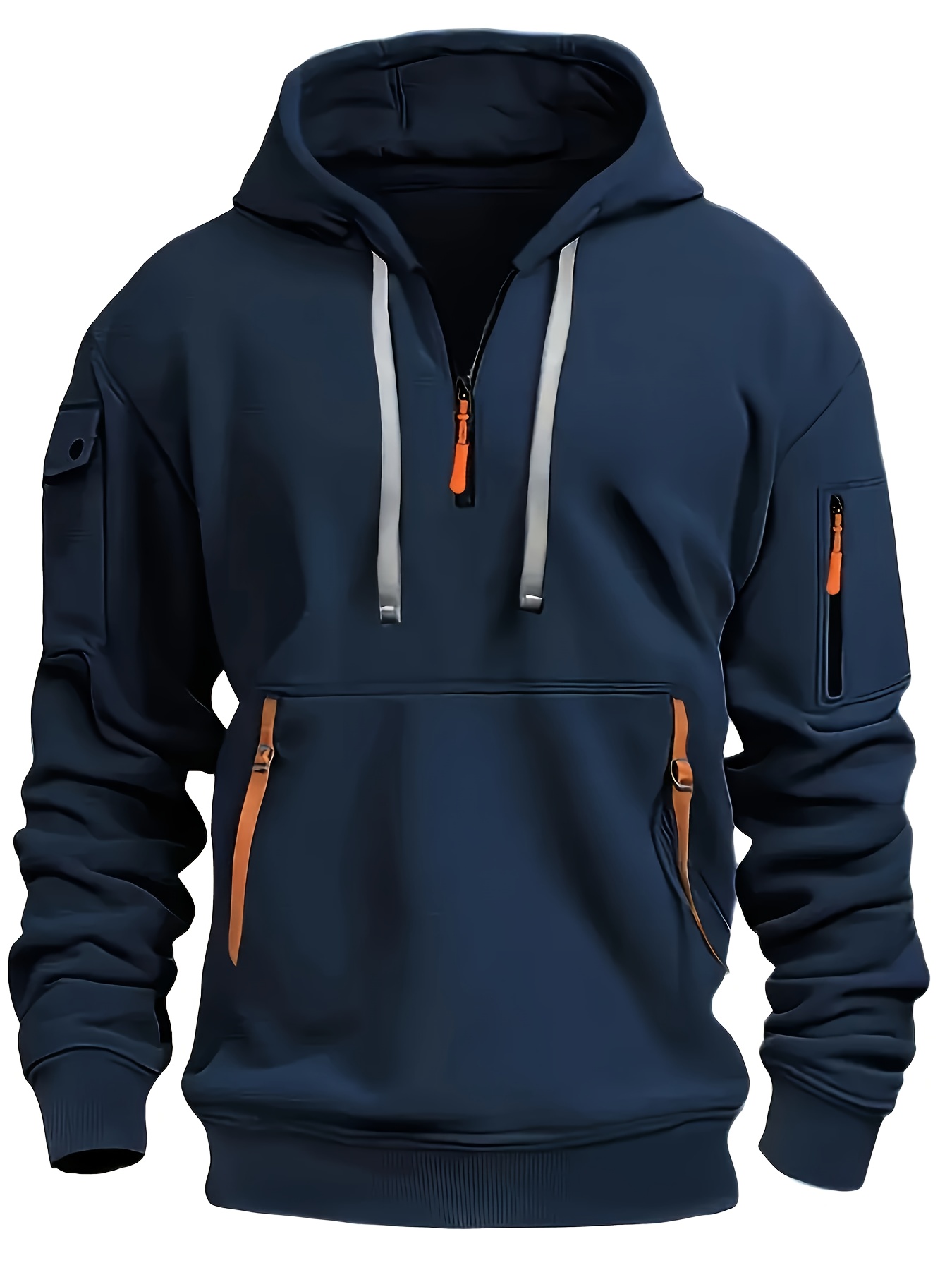 mens casual hoodie with zipper kangaroo pocket and drawstring   spring and autumn outdoor wear
