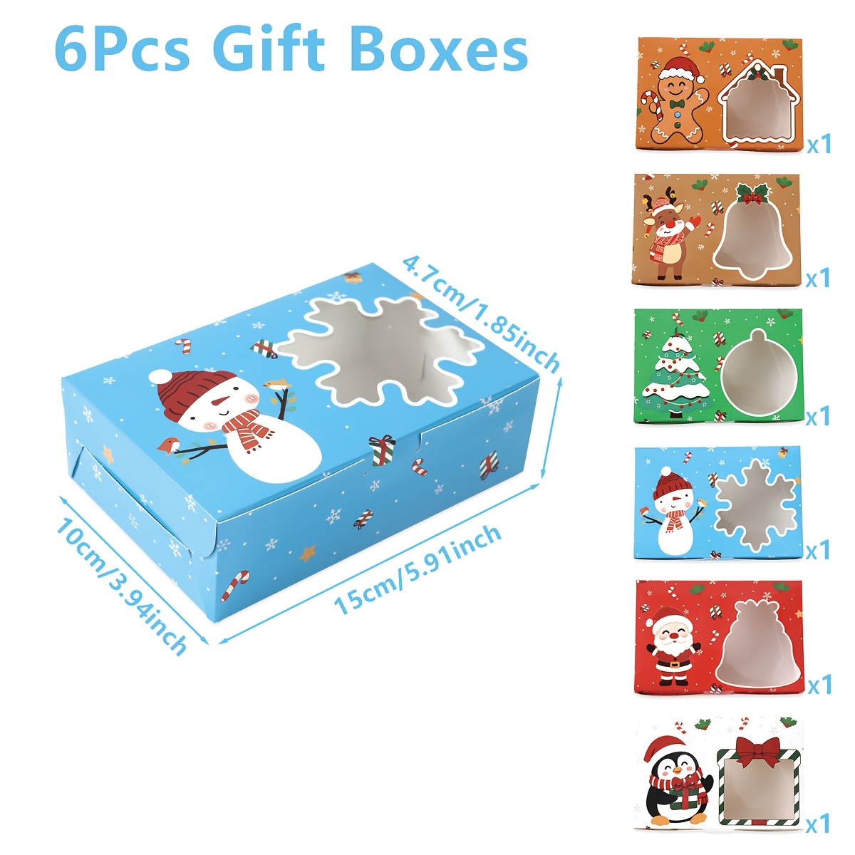 TEMU 6pcs, Party Box Packs, Christmas Paper Gift Boxes With Window, Christmas Tree Santa Claus Rectangular Mixed Gift Boxes, Merry Christmas