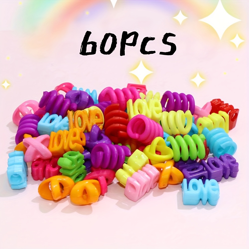 E-shop 60 Stück Bunte Haarperlen Zöpfe Accessoires Dekorative Niedliche Frühlings-Haarringe LIEBE Kreuz Stern Haarperlen Mehrstil Haarbänder Zöpfe