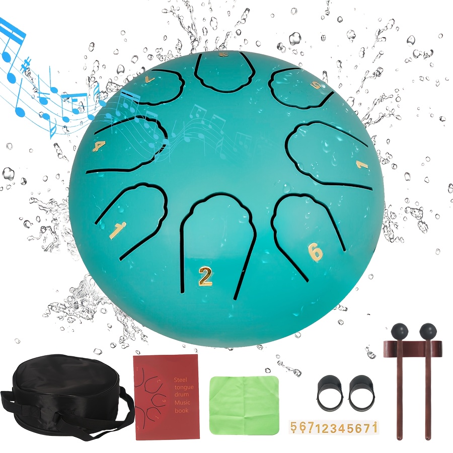 TEMU Rain Drum 11 Notes 8 Inches Steel Tongue Drum For Outside Garden With Drum Bag, Music Book, Drum , Mallet Holder, Steel Drum For Yoga,