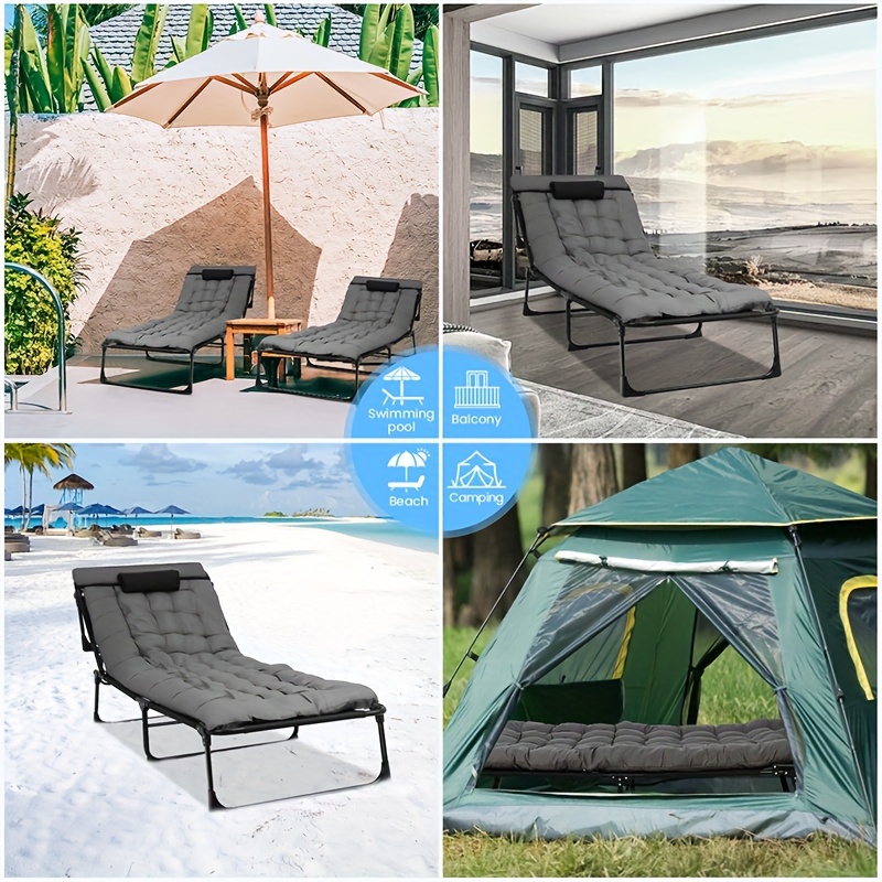 

1 Pcs/2pcs Portable Folding Chair, Adjustable 4+2-position Folding Bed With Cozy Mattress, Pillow And Eye Mask, Equipped With Double-layer Backpacking Chair