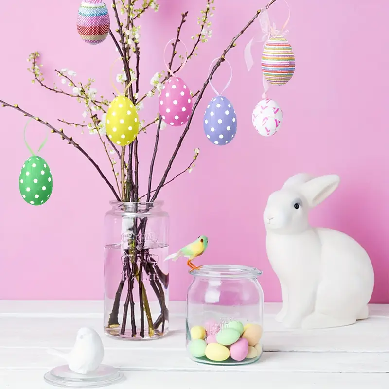 24 Pièces Oeufs De Pâques Décoration Suspendus Colorés - Décorations Printanières Pour Bouquet Et Intérieur