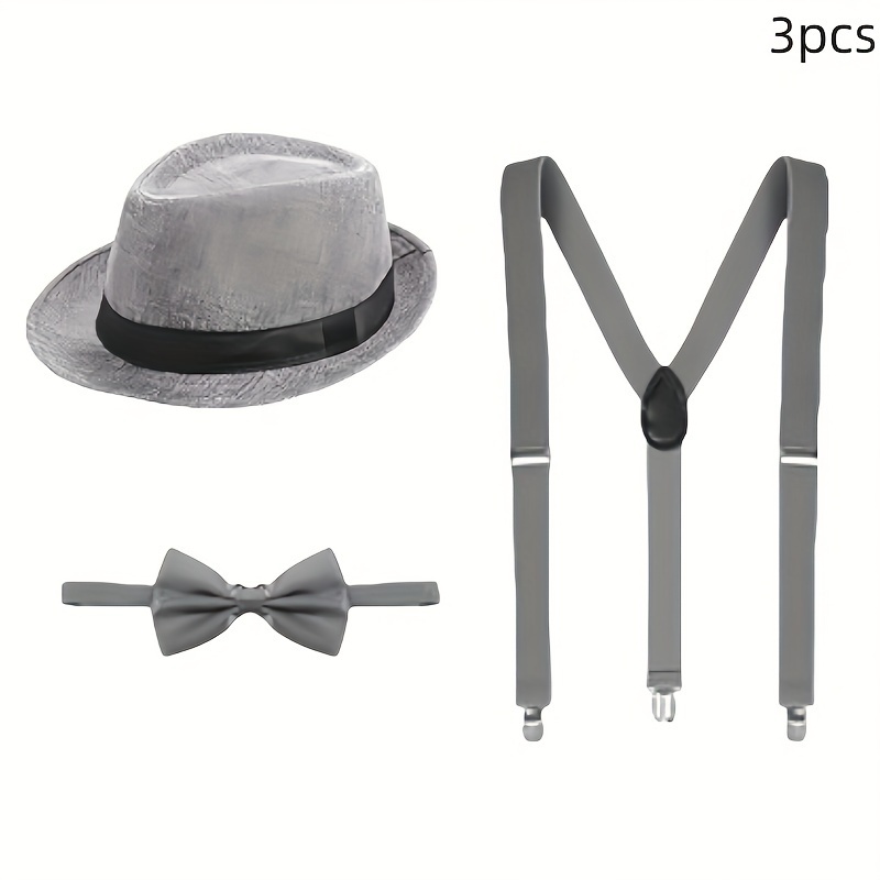 SUMERSHA 3Pcs 1920s Mens Costume Accessories Roaring 20s Set Fedora Hat
