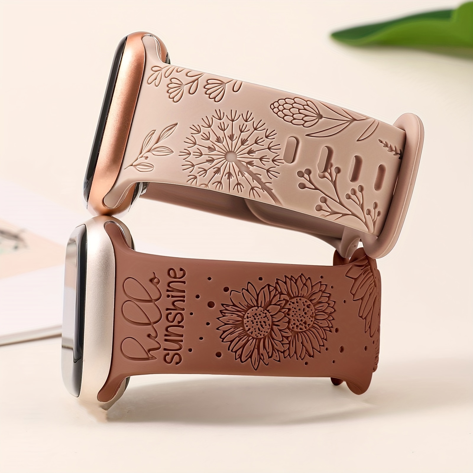 

2 Packs Floral Engraved Band Compatible With Watch Bands 41mm 40mm 38mm 44mm 45mm 42mm 49mm Women, Cute Silicone Sunflower Fancy Summer Strap For Iwatch Ultra 2, Series 9/8/7/6/5/4/3/2/1/se