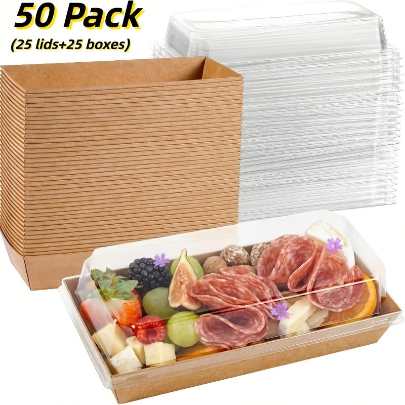TEMU Lot de 50 petites boîtes à charcuterie en pouces avec couvercles transparents - Mini boîte à en papier à , accessoires pour plateaux de