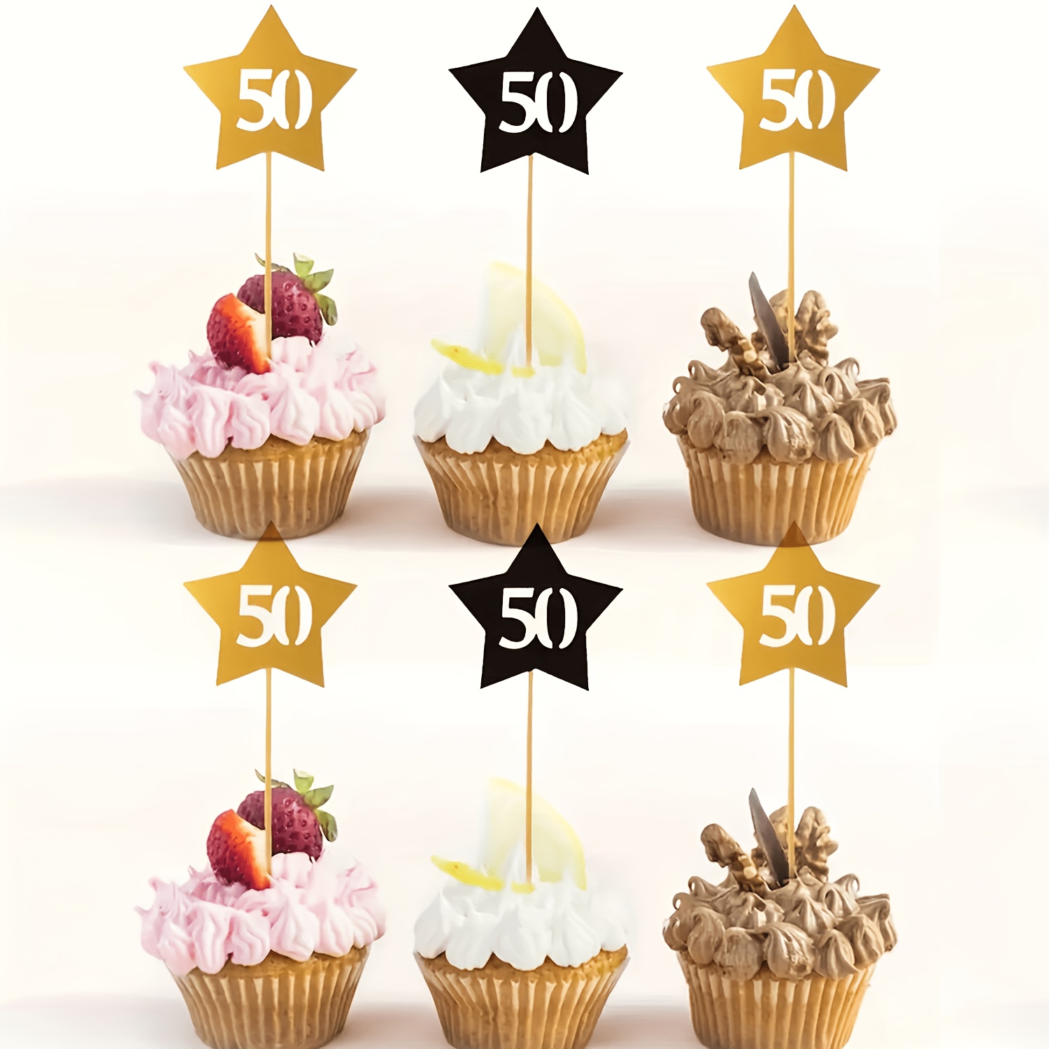 Image of 24pcs 50th Birthday Cupcake Toppers 50 Fabulous Cupcake Picks Cheers To 50 1975 Cake Decorations For Happy 50th Birthday Wedding Anniversary Party Decoration Supplies