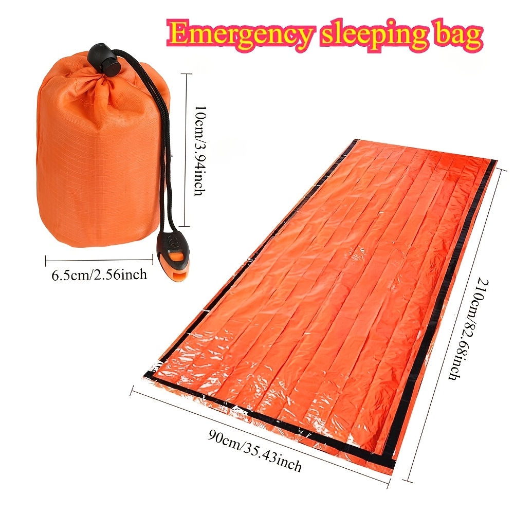 TEMU 3pcs Emergency Sleeping Bag Set With Whistle And Hooks | Polyester Film Insulated Blanket | Lightweight Survival Shelter For Camping, Hiking, And Backpacking