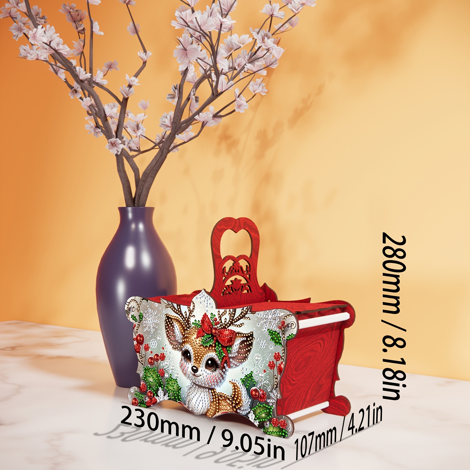 TEMU 1pc Diamond Painting Kit Creative Flower Basket Style Handbag Storage Box Handmade Diamond Painting Cute Christmas Deer Pattern Storage Box,
