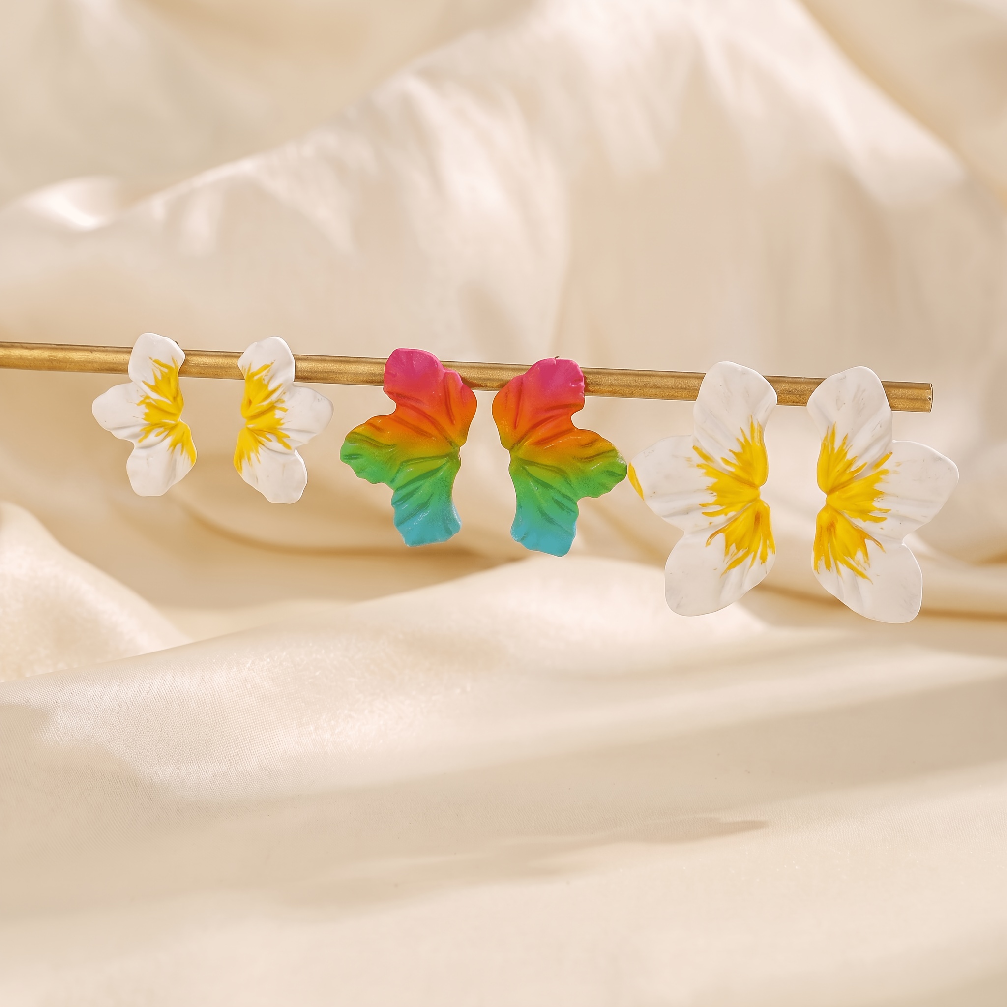 3 Pairs Rainbow Gradient Butterfly Petal Earring Set